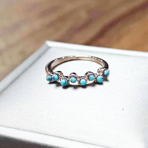 YAYAYOUYOU Vintage Petite Dainty Ring 14K Rose Gold Plated Turquoise Stackable Ring for Women Everyday Comfort Ring Bohemia Promise Band Ring 10#, JUN-Q400-273