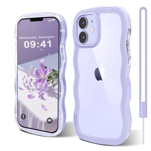 Andwing für iPhone 12/12 Pro hülle 6 1 Zoll niedlicher Wellenrahmen lockige Form stoßfeste Harte PC-Telefonabdeckung für Frauen und Mädchen handyhülle für iPhone 12/12 Pro Lila