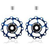 2Pcs Bicycle Rear Derailleur, Derailleurs, Wheel Bike Guide Roller Pulley, Ceramic Bearings, Bicycle Derailleur Accessories 11T (Blue)