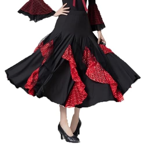 JRUIA Womens Chiffon Retro Maxi Skirt Beach Length Skirts High Waist Long Skirt Ballroom Dancing 360 Degree Long Swing Dress,Black,XXL