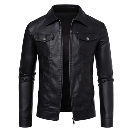 Men's Slim Fit Motorcyle Leather Jacket Casual Zip-Up Windbreaker Jackets Stand Collar Lightweight Bomber Jacket