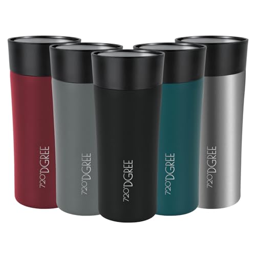 720°DGREE Thermobecher 350ml “PleasureToGo 2.0” - 3 Größen, 5h Heiß, 10h Kalt, Auslaufsicher, BPA-Frei, Hygienisch, 360° Trinköffnung - Schlanker Travel Mug, Thermo Becher To Go - Schwarz