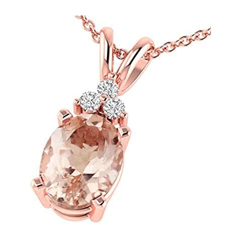 GNG Solid 10K Rose Gold Diamond Morganite Pendant Necklace, 18" (rose-gold, Natural Morganite) Cover