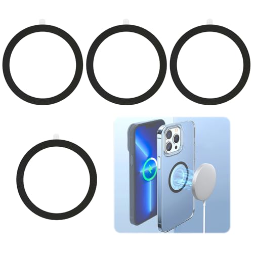 4 peças anel magnético adesivo para M-agSaf Magnetic Ring metais para capas de telemóvel compatíveis com carregador sem fio M-agSaf/suporte para carro para iPhone 14/13/12/11 séries/Galaxy
