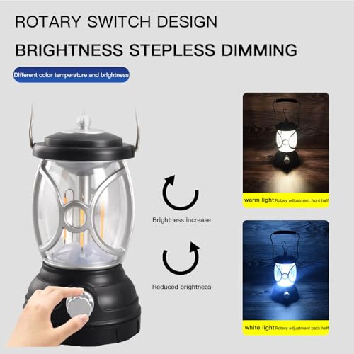 Image of QAWACHH Vintage 2 Color LED Camping Lantern Light Type-C Rechargeable Hanging Artistic Retro Outdoor Tent Light for Yard Patio Garden Lawn