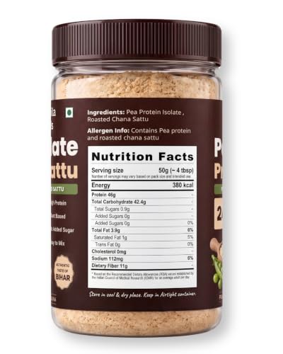 Image of MITHILA FOODS Pea Isolate Sattu 500g (Unflavoured) | 24g Protein Per Portion | Pea Protein Isolate + Sattu Blend | Vegan Dairy Free Gluten Free High Fiber | Desi Plant Protein Drink | Authentic Taste of Bihar