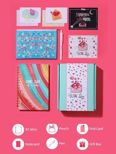 Image of Doodle Love Notes Giftset 3 | Colorful A5 Daily Planner, Cute Pouch, Love-Themed Pen & More | Perfect for Friends & Special Girl in your life