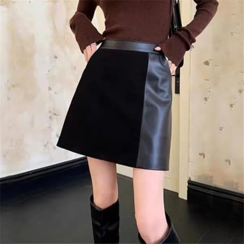 Women Genuine Suede Leather Mini Skirt High Waist Patchwork A Line Short Asymmetric Skirts4