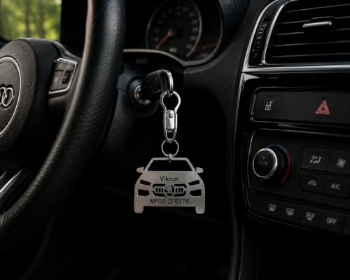 Image of Personalized Stainless Steel Key Chain /Key Ring | Durable, Compatible with All Models | Customized Car Number Plate | Ideal Gift for Him (Silver)