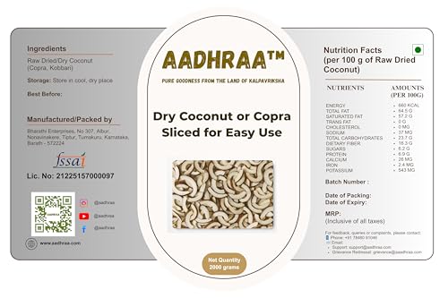 Image of AADHRAA Premium Tiptur Dry Coconut or Copra Sliced for Easy Use (Kopra | Kuridi | Kobbari) (1kg x 2) (2 KG)