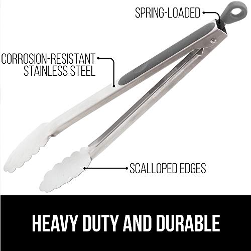 Gorilla Grip Original Grill Tong, 7 Inch Kitchen Locking Tongs, Sturdy and Comfortable Handle Grips, Rust Resistant Stainless Steel, Perfect for Cooking, Grilling and BBQ, Flip Food With Ease, Gray