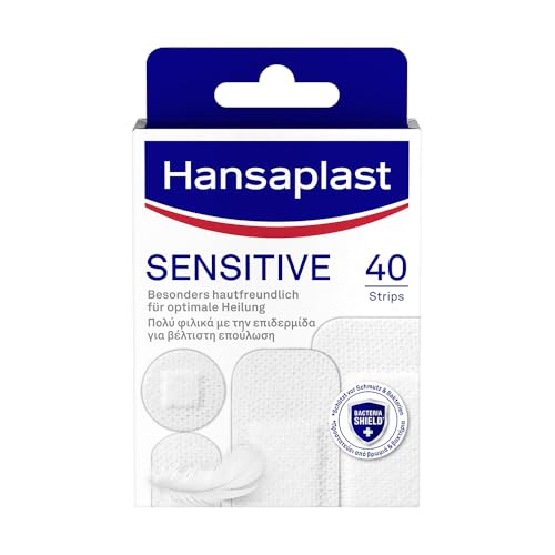 Hansaplast Sensitive Pflaster (40 Strips), Hautfreundliche Wundpflaster aus weichem, atmungsaktivem Material mit Bacteria Shield und starker Haftkraft, schonend zur Haut und schmerzfrei zu entfernen