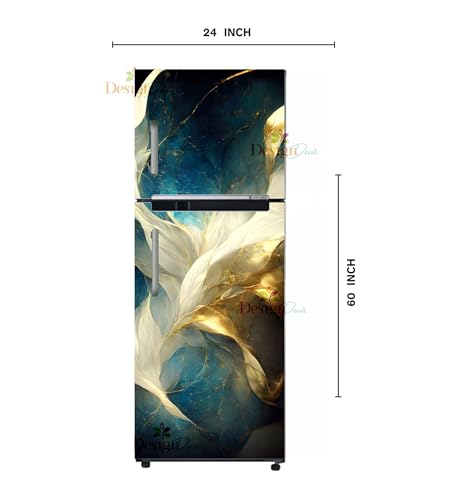 Image of DesignDecor Vinyl 3D Flower Fridge Sticker, 24x60 cm, Marble Texture, Double Door Refrigerator (Multi)