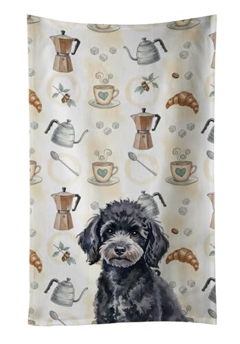 Caroline's Treasures Toy Black Poodle Coffee Bar Kitchen Towel Velour Plush Front and Cotton Loop Back Machine Washable