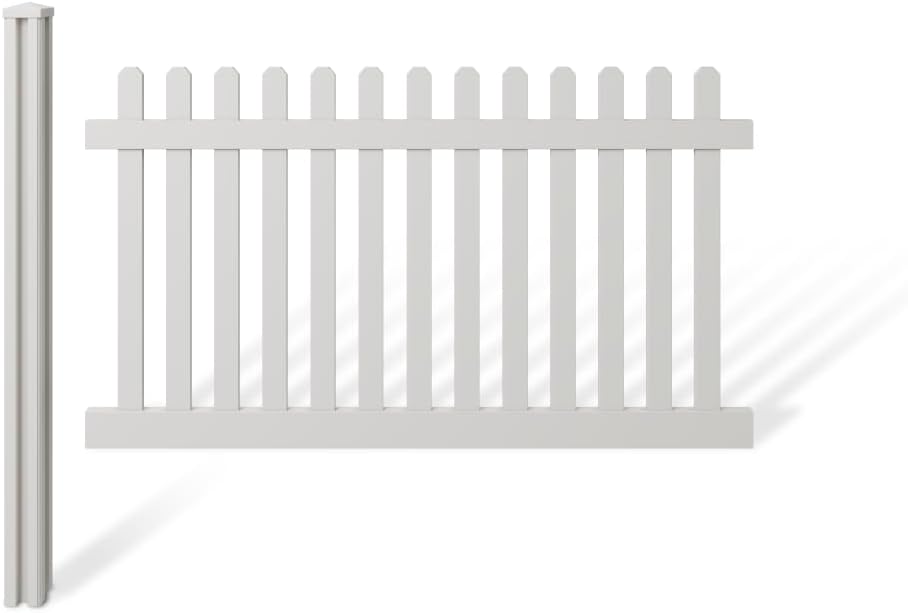 WamBam Traditional 4 by 7-Feet Premium Classic Vinyl Picket Fence with Post and Cap