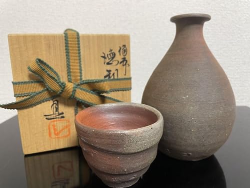 武用真作備前焼窯変徳利ぐい呑共箱共布酒器