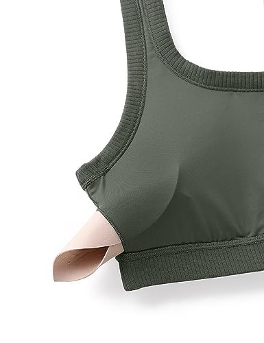 Image of CRZ YOGA Ribbed U Neck Sports Bras | Medium Support, Removable Pads, Casual, Wide Straps, for Women