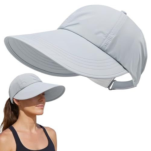 Generisch Sonnenhüte für Damen 2026 Neu Sonnenhut Damen mit Breite Krempe Visor Cap Damen Faltbar UV Schutz 50 Hut Sunscreen Baseball Hat Pferdeschwanz Strandhut für Golf Reisen Wandern (Grau)