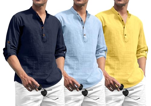 Image of Zombom Combo of Men's Solid Cotton Polyester Blend Full Sleeve Mandarin /Chinese Collor Straight Kurta Shirt (Pack of 3)