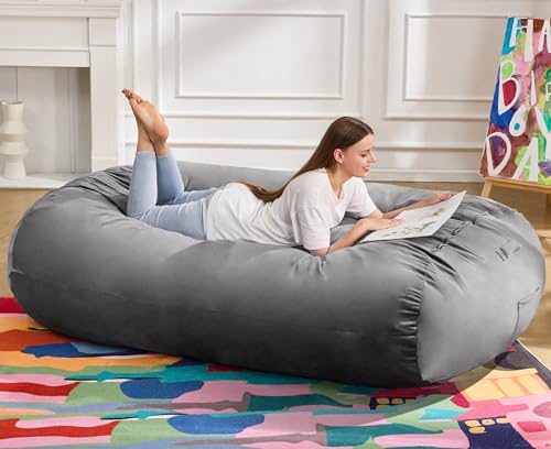 Image of Hobestluk 6FT Bean Bag Chair Large Beanbag Lounger with Removable Cover Adult Bean Bag Chair with Portable Handle Desgin for Living Room Bedroom (Grey, 6FT)