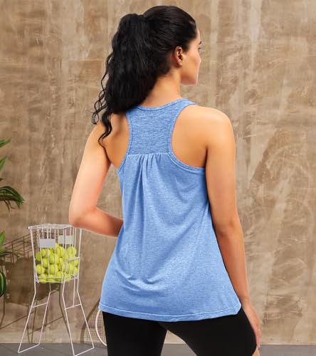 Work Out Tank Tops for Women Racerback Gym Yoga Athletic Top Round Neck Built in Bra Blue — view 2