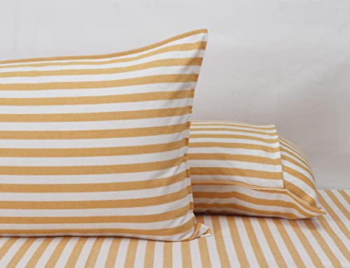 Image of AIRWILL, 200GSM Handloom Cotton Double Bedsheet with 2 Pillow Covers (Candy Stripe Yellow)