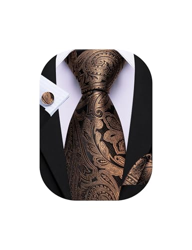 Image of Barry.Wang Men Tie Set Paisley Silk Necktie Pocket Square Cufflinks Formal Wedding Business Party