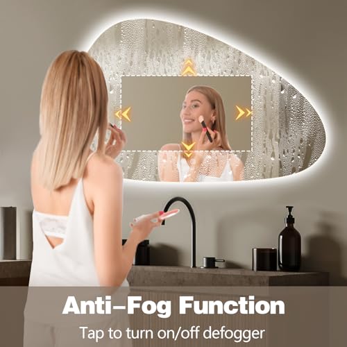 Niccy Irregular LED Bathroom Mirror, 24"x40" Asymmetrical Backlit Vanity Wall Mirrors, Frameless Lighted Mirrors for Bedroom, Living Room, Modern Smart-Mirror with Anti-Fog, Dimmable, Memory Function - Image 6