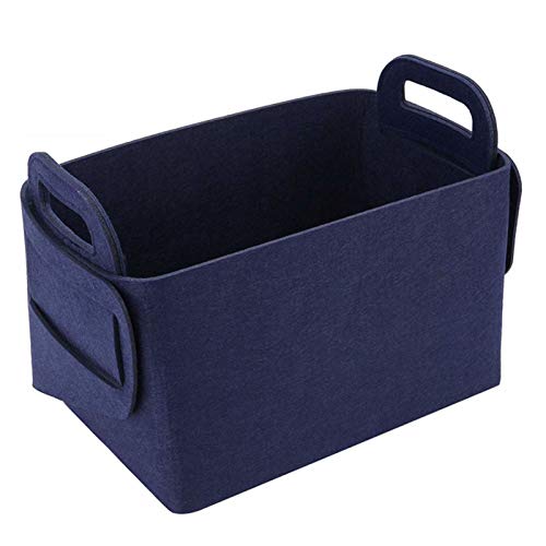 Storage Basket with Handles, Foldable Felt Box Log Carrier Tote Large Fire Wood Bag Fireplace Wood Stove Accessories Storage Bag for Wood, Newspapers, Magazines,Navy,L