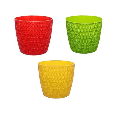 Image of Go Hooked Plastic Planter Pots Set of 3 | Multicolor Flower Pots Perfect for Home, Office & Garden Decor | Small Oslo Pot 5.5 Inch for Indoor & Outdoor Plants | Durable, Lightweight & Modern Design