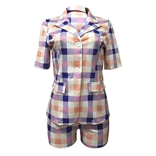 Women's 2 Pieces Outfits Plaid Long Sleeve Blazers And High Waist Shorts Set #TOP2