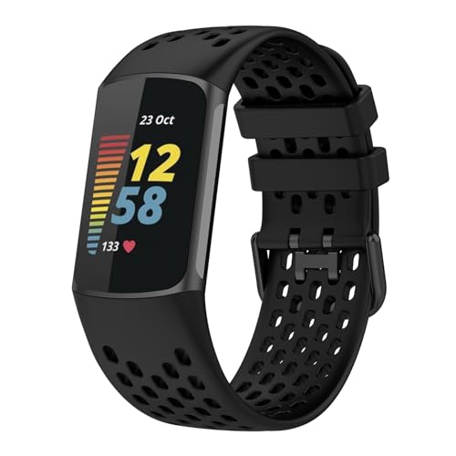 Image of Bands Compatible with Fitbit Charge 5, Air Holes Design Silicone Sport Band Strap for Fitbit Charge 6 / Charge 5 with TPU Clear Screen Protector Case