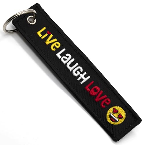 LLAVEROSMOTOR.ES Llavero Moto - Regalo para Motorista Llavero Tela LIVE LAUGH LOVE, Accesorios para Moto - Llaveros Originales - Regalos Originales para Moteros