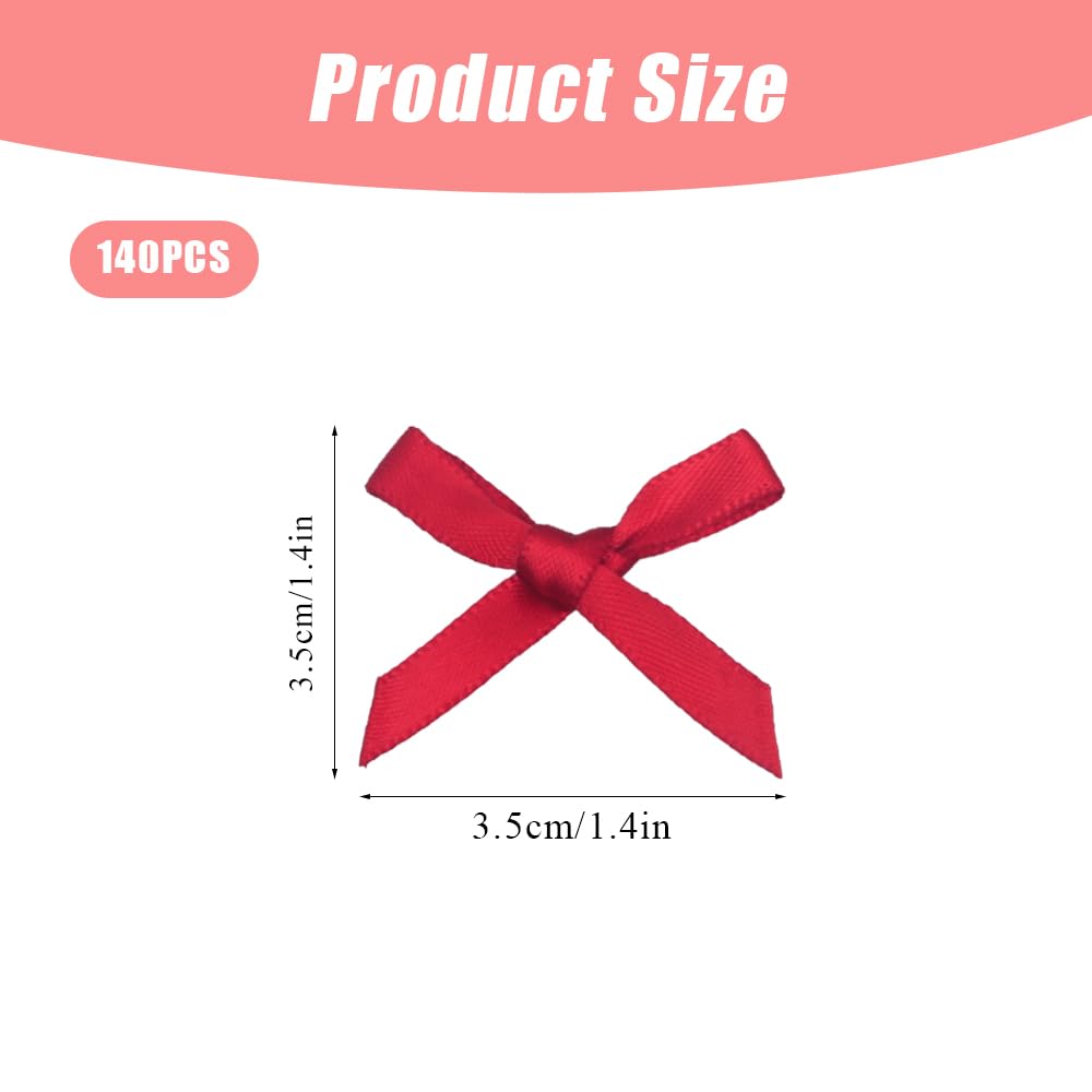 Mini Lazos Decorativos Satín 140 Piezas 3,5x3,5cm para Embalaje de Regalo, Scrapbooking (Rojo)