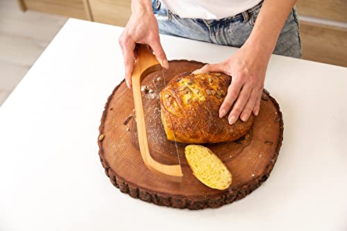 Tyoaro Wooden Bread Bow Knife, Cherry (16") - Serrated Sourdough Cutter For Homemade Bagels, Baguettes And More - Right-Handed, Cuts Thin, Even Slices - Premium Stainless Steel #TOP3