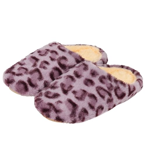 Women Cheetah Leopard Print Slippers Soft Plush Furry Fuzzy Fluffy Slip on House Shoes Indoor Outdoor Slippers Birthday Christmas Gifts