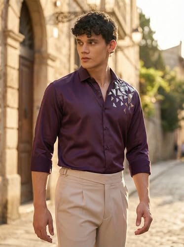 Image of IndoPrimo Men's Stylish Satin Shirt for Party, Formal, Daily and Casual Wear Full Sleeve Shirt for Mens - Trio