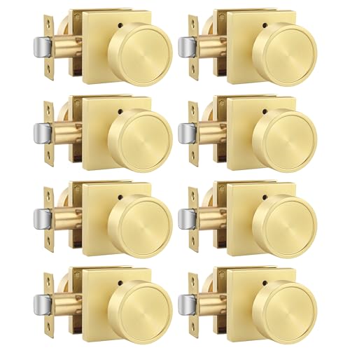 Image of Goldenwarm Gold Door Knobs Interior, Privacy Door Knob Zinc Alloy, Brushed Gold Interior Door Knobs for Bedroom Bathroom, 8 Pack