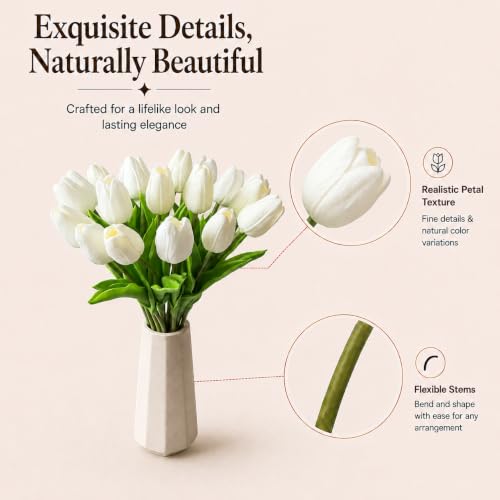 Image of Mandy's 20pcs Artificial Pure White Tulips