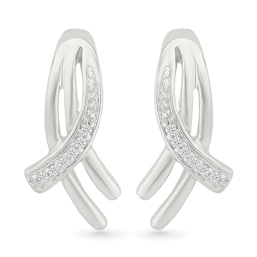 DGOLD Sterling Silver Round Diamond Twisted Fashion Earring (1/20 CTTW)