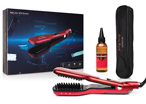 Flat Hair iron Straightener, Powerful Steam Brush, Infrared-heat ,2 in 1 Function ,2.5 Inch Titanium & Ceramic Double Plates, Straighten Wave Curl Quickly Soft Silky Shiny Hair W/Heat Resistant Pouch