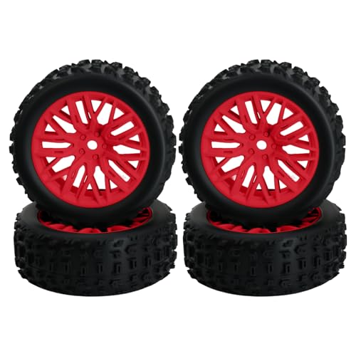 4Pcs RC Wheels and Tires for 1/18 Typhon Grom RC Crawler Car (Red)