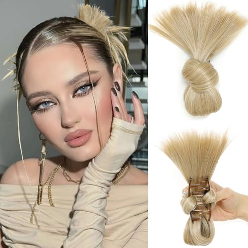 XCHJH Blonde Clip-On Feathered Hair Bun in Hair Piece 2025 New Hg...
