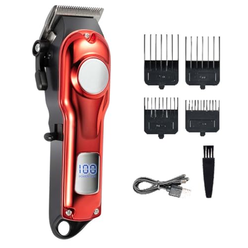 Tondeuse à cheveux professionnelle pour hommes avec écran LCD et kit étanche IPX7 rouge