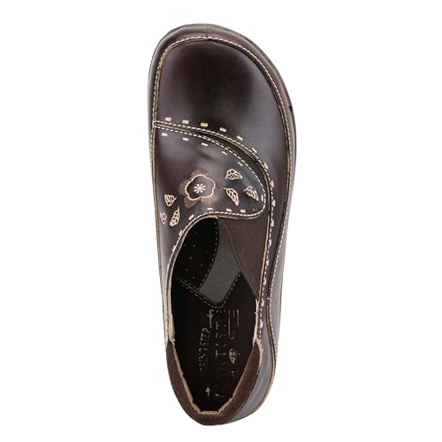 Image of Spring Step L'Artiste Burbank Leather Clogs for Women | Designer Hand-Painted Slip-On Shoes | Ladies Casual Platform Clog for Work, Brown Nubuck EU 42 / US 10.5-11