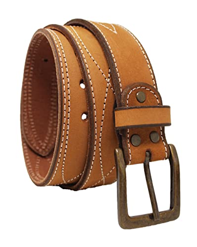 39-40 Men's Leather Casual Fancy Stitched Belt Removable Buckle 26AA66TN3