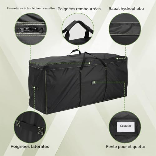 GARPROVM Sac de rangement XXL pour coussins de jardin et coussins - 173 x 51 x 76 cm - Sac de rangement pour coussins de jardin - Sac de rangement doux - Tissu Oxford 420D – vue 3