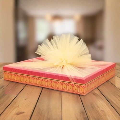 Image of SATYAM KRAFT 6 Pcs Multipurpose Decorative Folding Gift Box | Premium Paper Tray with Net for Wedding Return Gifts, Shaadi /Marriage, Anniversary, Hampers, Festive Gift Packaging (Dark Pink)