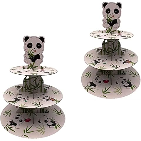 XIXIMENG 2 Pack Cardboard Cupcake Stand 3- Tier lace Edge Dessert Stand, Panda Theme Cake Stand Cover