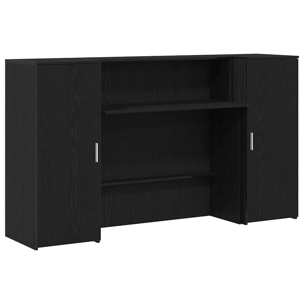 Cassette di ricevimento in legno di rovere nero, 180 x 50 x 103,5 cm, con spazio di archiviazione e armadietto, mobili da ufficio per reception, versatile, stabile e funzionale